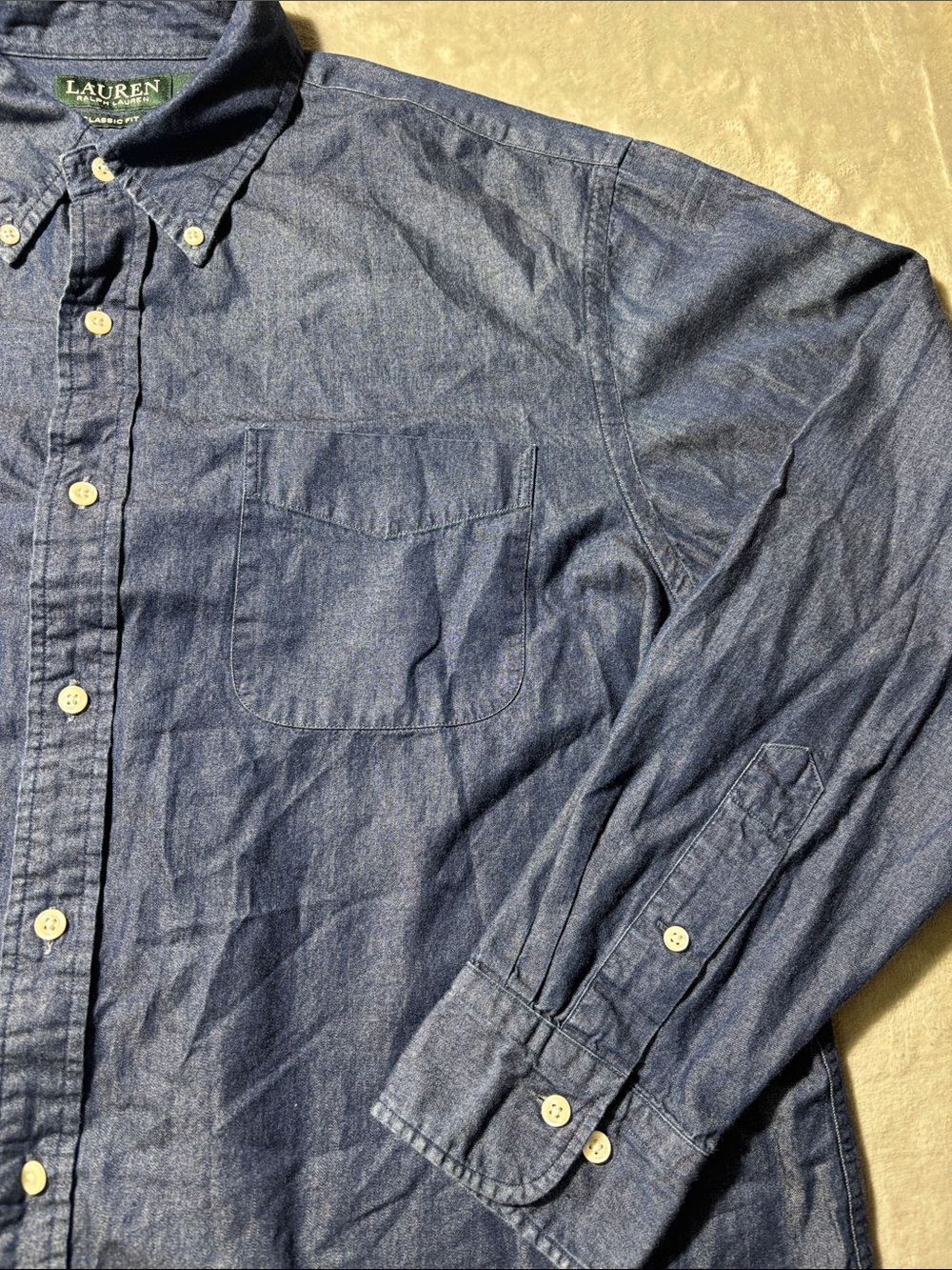 Lauren Ralph Lauren Chambray Shirt Men’s 17 34/35 Medium Classic Fit Blue‎ - Picture 4 of 9